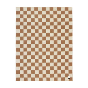 The Blacksaw Checkerboard Crosby Blanket in Tabacco Brown, Flat laying product shot