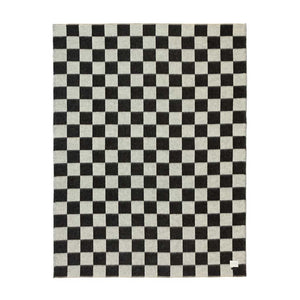 Blacksaw Checkerboard Blanket laying Flat showing the Crosby Blanket in black and white