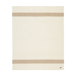 The Blacksaw 100% Recycled Siempre Blanket  laying flat in Ivory with Beige Stripe 