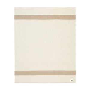 The Blacksaw 100% Recycled Siempre Blanket  laying flat in Ivory with Beige Stripe