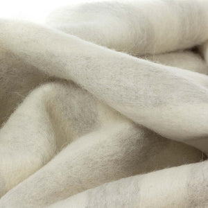 The Blacksaw  Stills Vertical Stripe Blanket in Light heather Grey/Ivory Close Up product shot showing beautiful fiber and luxurious quality