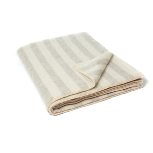 The Blacksaw Stills Vertical Stripe Blanket in Light heather Grey/Ivory Colour folded product shot with beautiful Blanket Stitching