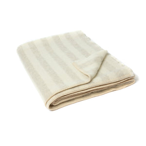 The Blacksaw Stills Vertical Stripe Blanket in Shoji Beige/Ivory Colour folded product shot with beautiful Blanket Stitching