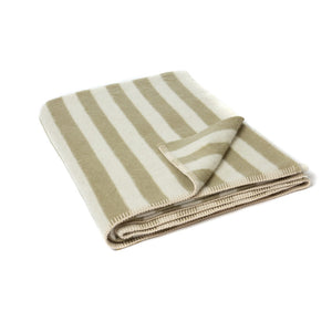 The Blacksaw Stills Vertical Stripe Blanket in Boa Green Colour folded product shot with beautiful Blanket Stitching