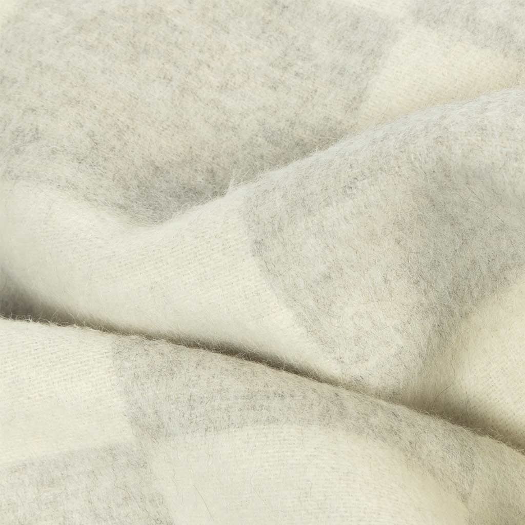 The Blacksaw Checkerboard Crosby Blanket  in light Heather Grey and White Close Up product shot showing quality and luxury fiber