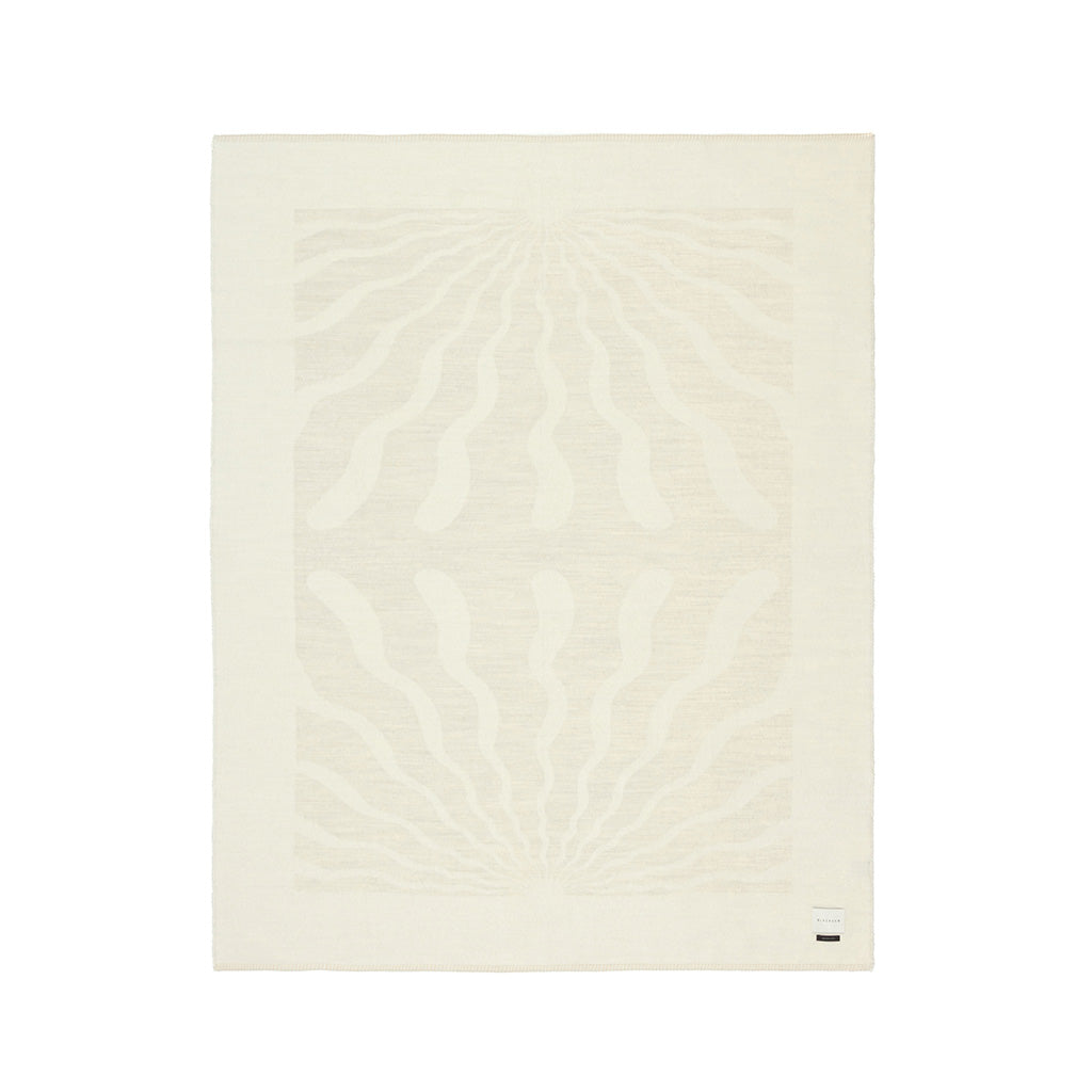 The Blacksaw Dopamine Psychedelic Art Blanket in Ivory/Shoji Beige colour Flat laying product shot