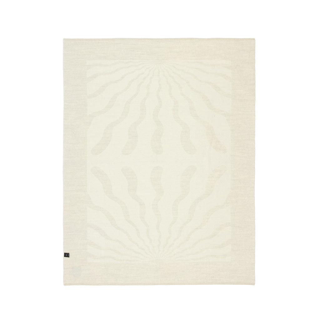 The Blacksaw Dopamine Psychedelic Art Blanket in Ivory/Shoji Beige colour Flat laying product shot Reverse Side