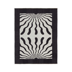 The Blacksaw Dopamine Psychedelic Art Blanket in Black/Ivory Flat laying product shot Reverse side