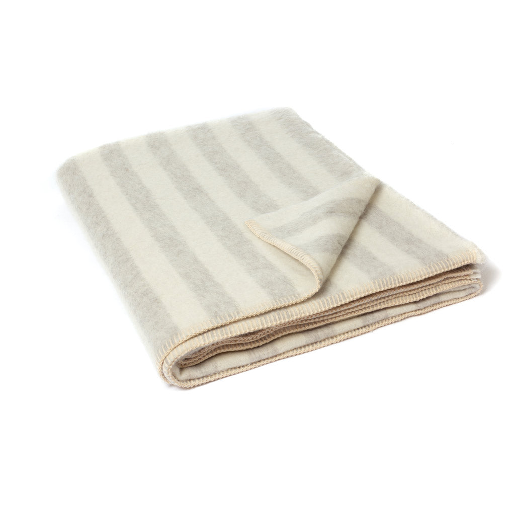 The Stills Zero Dye Vertical Stripe Alpaca Wool Blanket By Blacksaw Light Heather Ivory Stripe