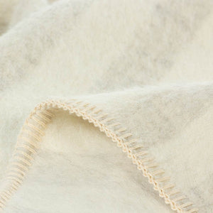The Blacksaw  Stills Vertical Stripe Blanket in Shoji Beige/Ivory Close Up product shot showing beautiful Blanket Stitching