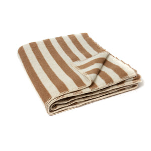 The Blacksaw Stills Vertical Stripe Blanket in Tabacco Brown Colour folded product shot with beautiful Blanket Stitching