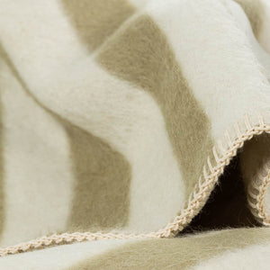 The Blacksaw  Stills Vertical Stripe Blanket in Boa Green Close Up product shot showing beautiful Blanket Stitching