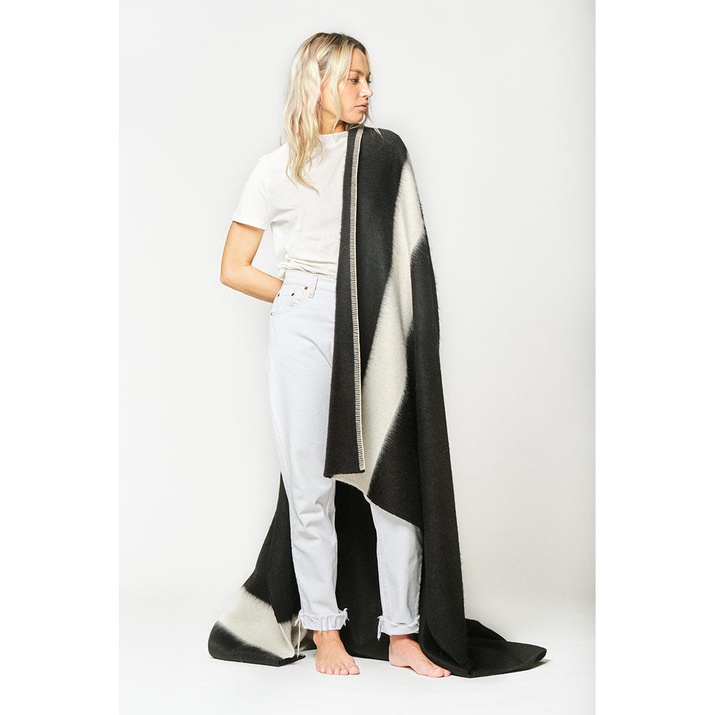 Blacksaw Siempre Recycled Alpaca Blanket in Black with Ivory Stripe