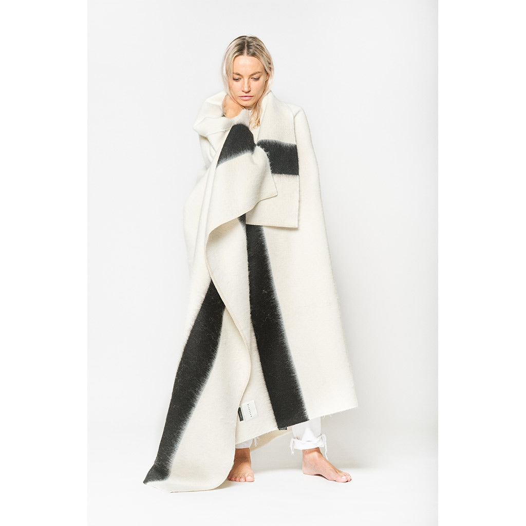 The Siempre Recycled Blanket Ivory Black Stripe Queen 90 W x 90 H Blacksaw